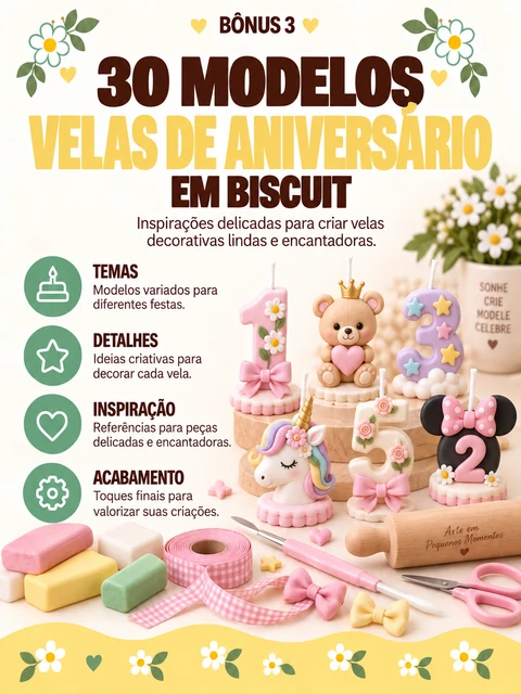 Capa do Bônus #3 — 30 Modelos de Velas de Aniversário em Biscuit