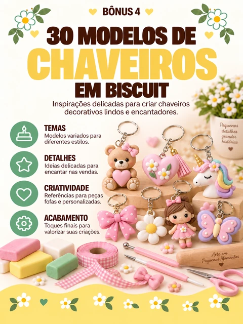 Capa do Bônus #4 — 30 Modelos de Chaveiros em Biscuit