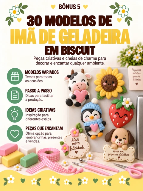 Capa do Bônus #5 — 30 Modelos de Ímã de Geladeira em Biscuit