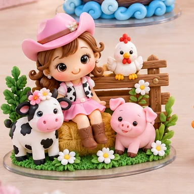 Topo de bolo infantil de fazendinha em biscuit